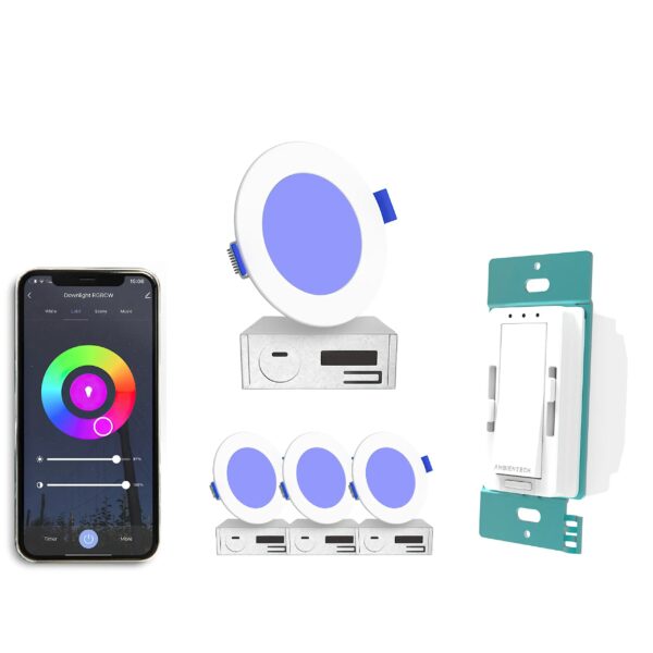 amicello 4" Ultra-Slim RGB+CCT Smart Wireless Downlight & Wall Switch Kit