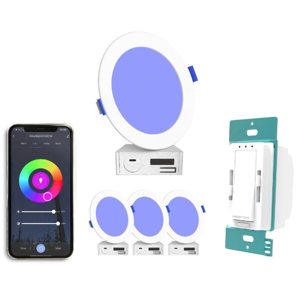 amicello 6" Ultra-Slim RGB+CCT Smart Wireless Downlight & Wall Switch Kit